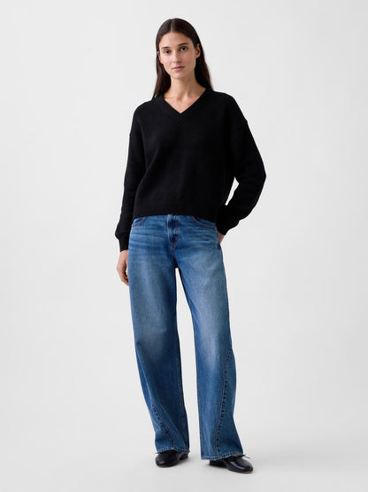 Siyah Cashsoft Oversized V-yaka Kazak