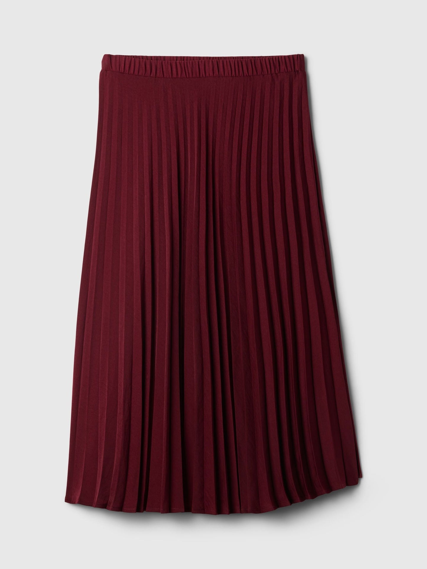 Bordo Pile Detaylı Saten Midi Etek