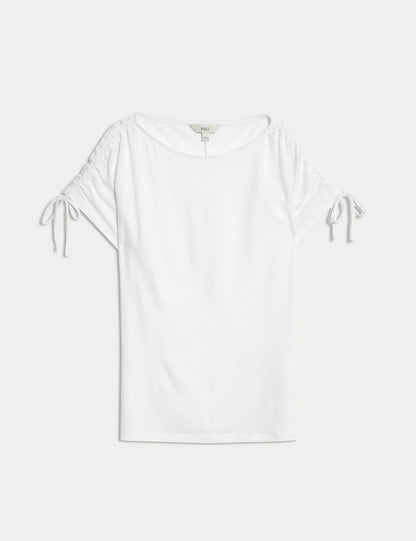 Keten-karışımlı Büzgülü T-shirt
