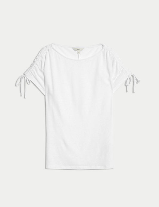 Keten-karışımlı Büzgülü T-shirt