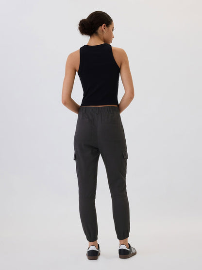Siyah Twill Jogger Kargo Pantolon
