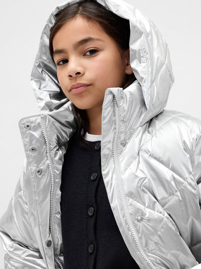 Gri Kapitone Puffer Şişme Mont