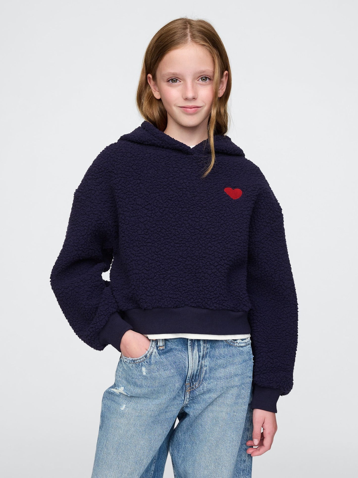 Lacivert Sherpa Crop Sweatshirt