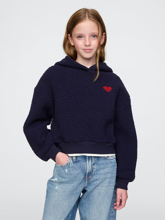 Lacivert Sherpa Crop Sweatshirt