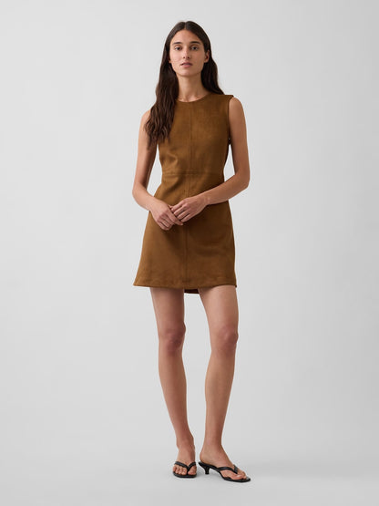 Açık Kahverengi Vegan Süet Mini Shift Elbise