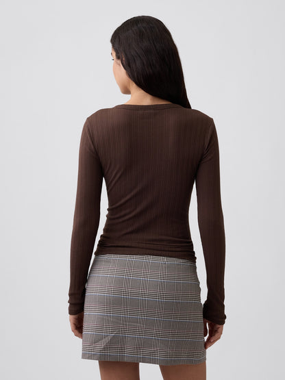 Kahverengi Essential Fitilli Pointelle T-shirt