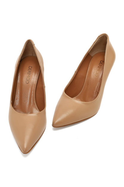 Kadın Bej Ince Topuklu Deri Stiletto