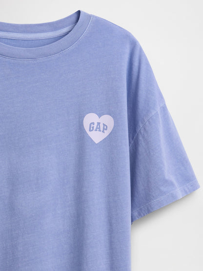 Açık Mavi Gap Kalp Logo Oversized Tunik T-shirt