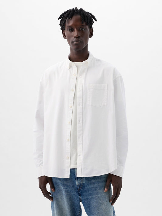 Beyaz Gap Logo Oversize Oxford Gömlek