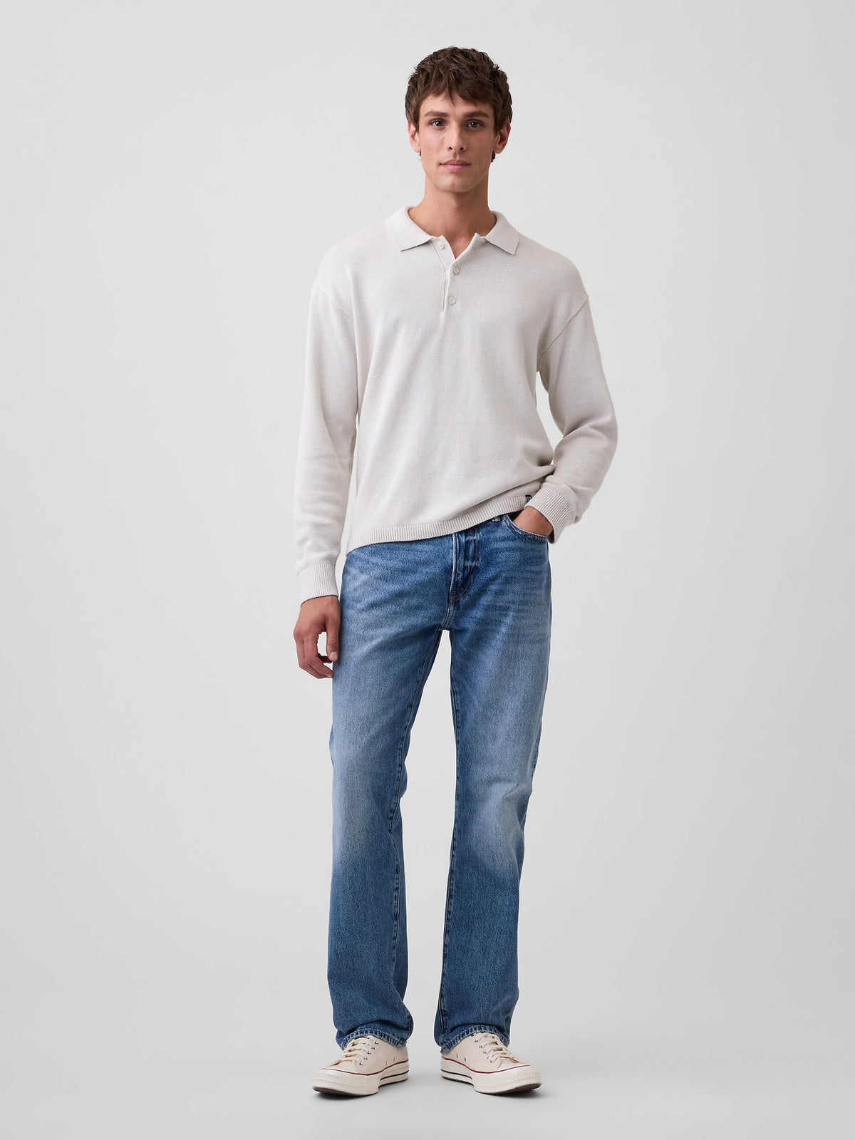 Kırık Beyaz Relaxed Polo Kazak