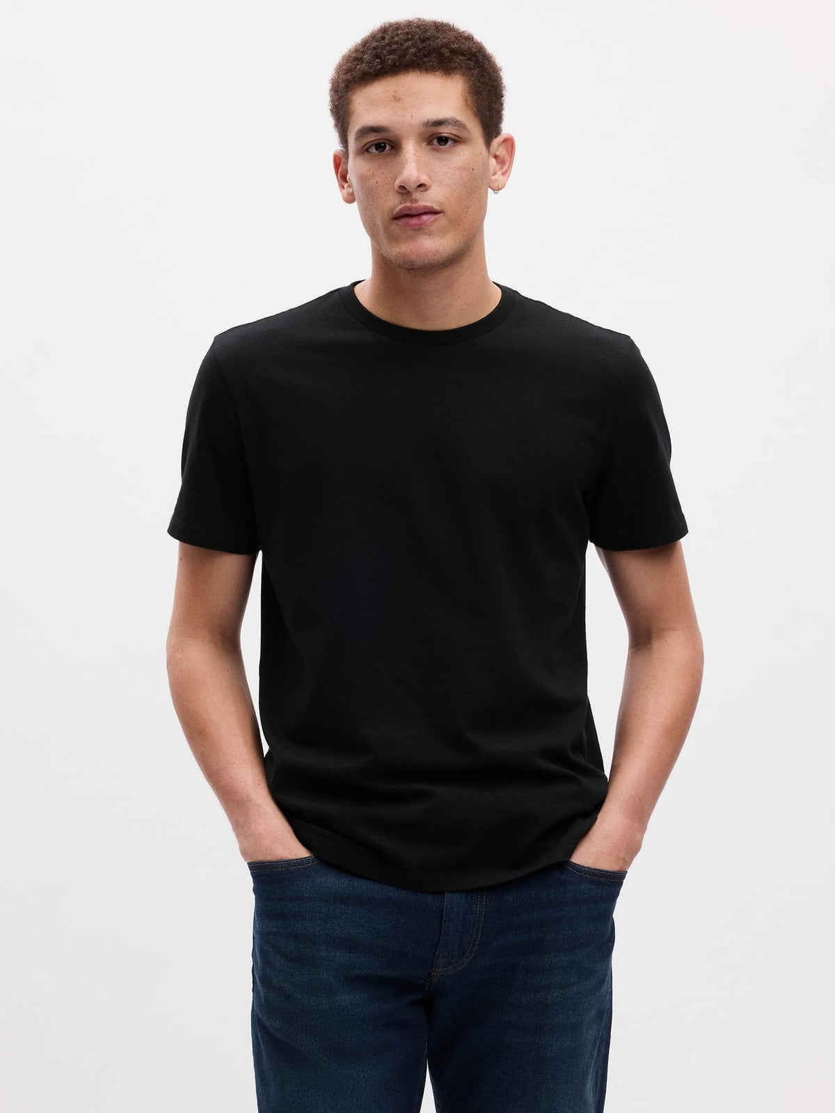 Siyah Klasik Bisiklet Yaka T-shirt