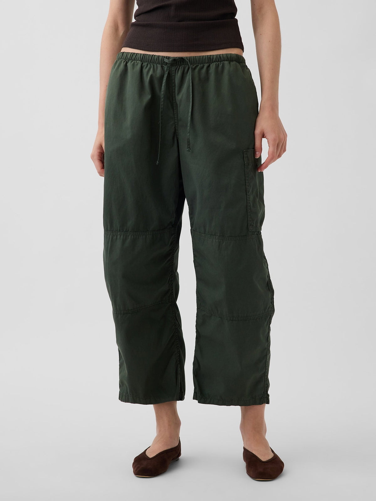 Haki Mid Rise Twill Easy Barrel Utility Pantolon
