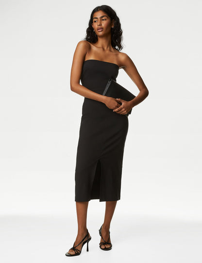 Regular Fit Straplez Midi Elbise
