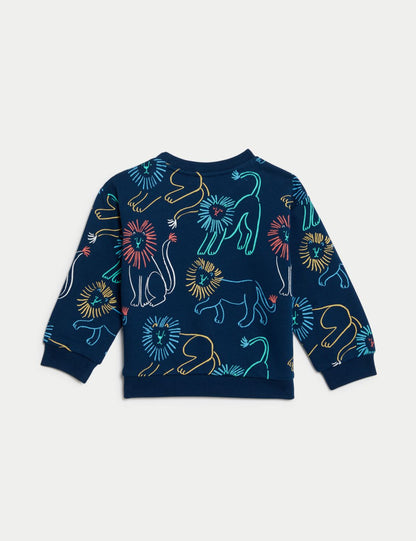 Aslan Desenli Yuvarlak Yaka Sweatshirt (0-3 Yaş)