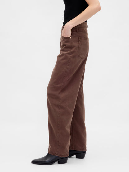 Kahverengi High Rise Ultrasoft Crossover Barrel Jean Pantolon