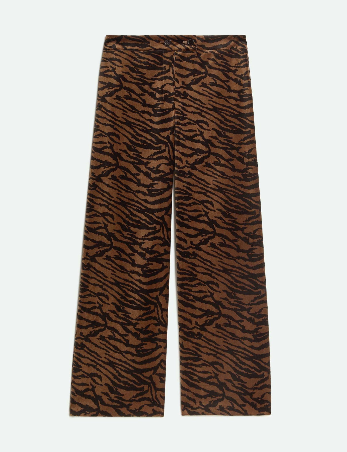 Kadife Leopar Desenli Wide Leg Pantolon
