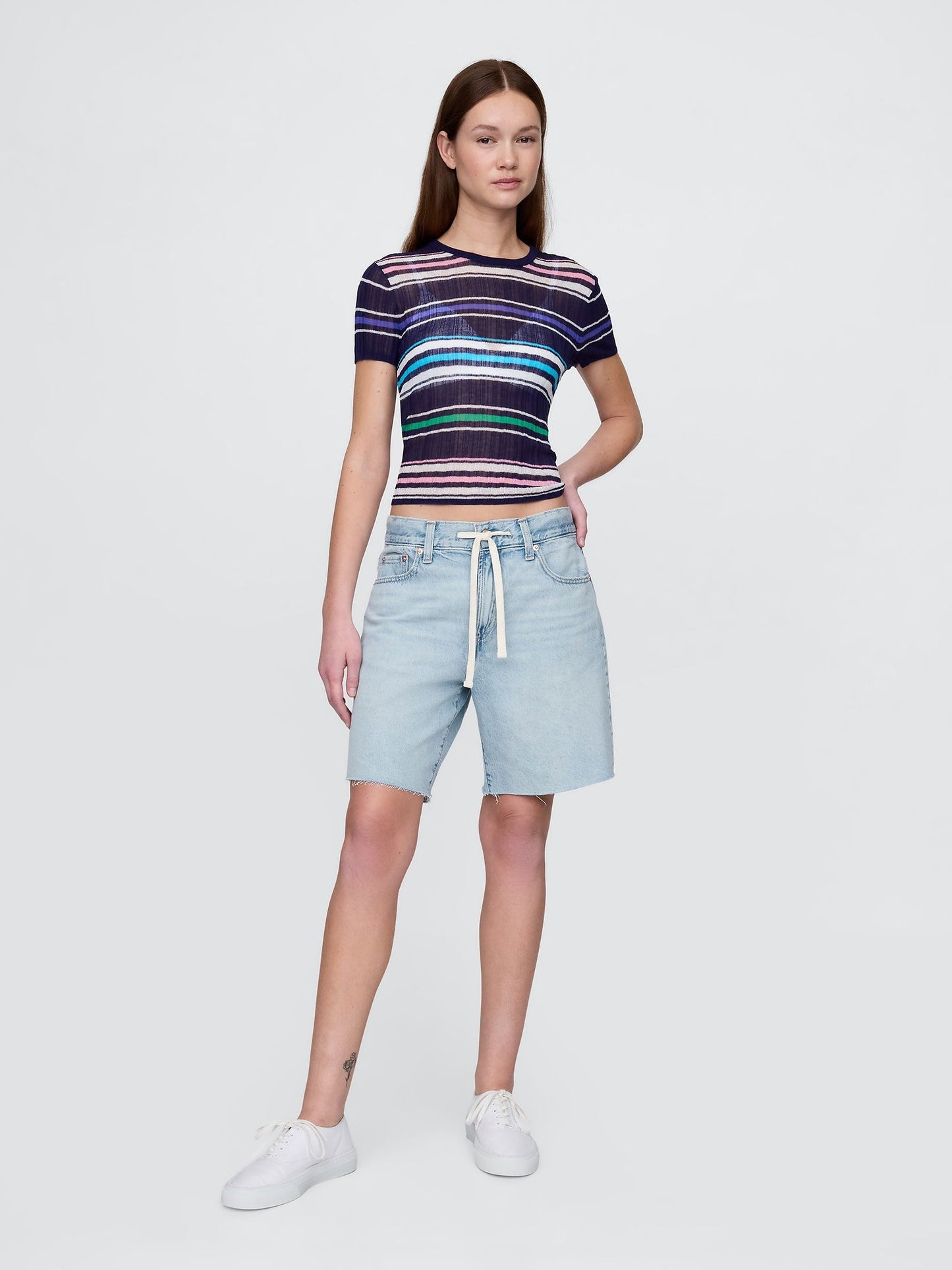 Denim Mavi 8 Mid Rise '90s Loose Denim Bermuda Şortlar