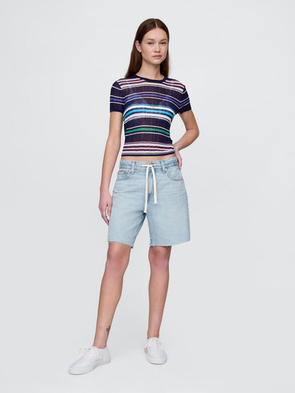 Denim Mavi 8 Mid Rise '90s Loose Denim Bermuda Şortlar