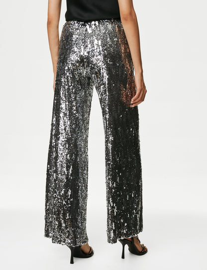 Payetli Wide Leg Pantolon