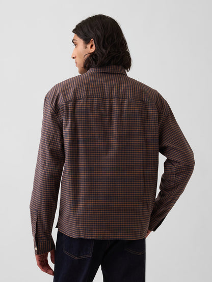 Kahverengi Relaxed Crop Straight-hem Oxford Gömlek
