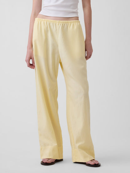 Sarı Keten Karışımlı Easy Wide-leg Pantolon