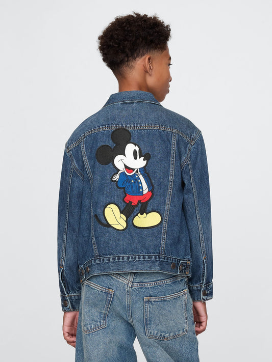 Koyu Mavi Gap × Disney Mickey Mouse Grafikli Icon Denim Ceket