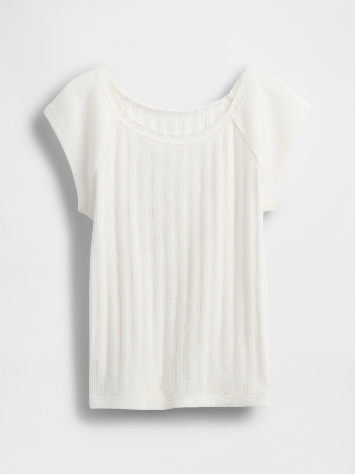 Çok Renkli Dantel Yaka Pointelle T-shirt