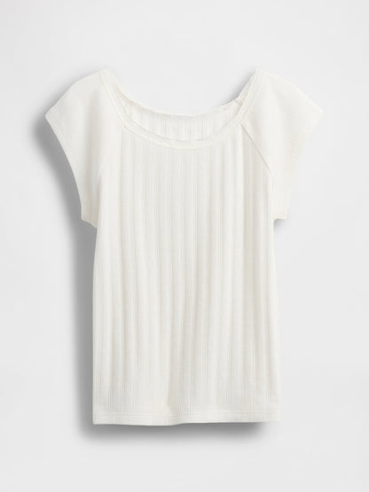 Çok Renkli Dantel Yaka Pointelle T-shirt