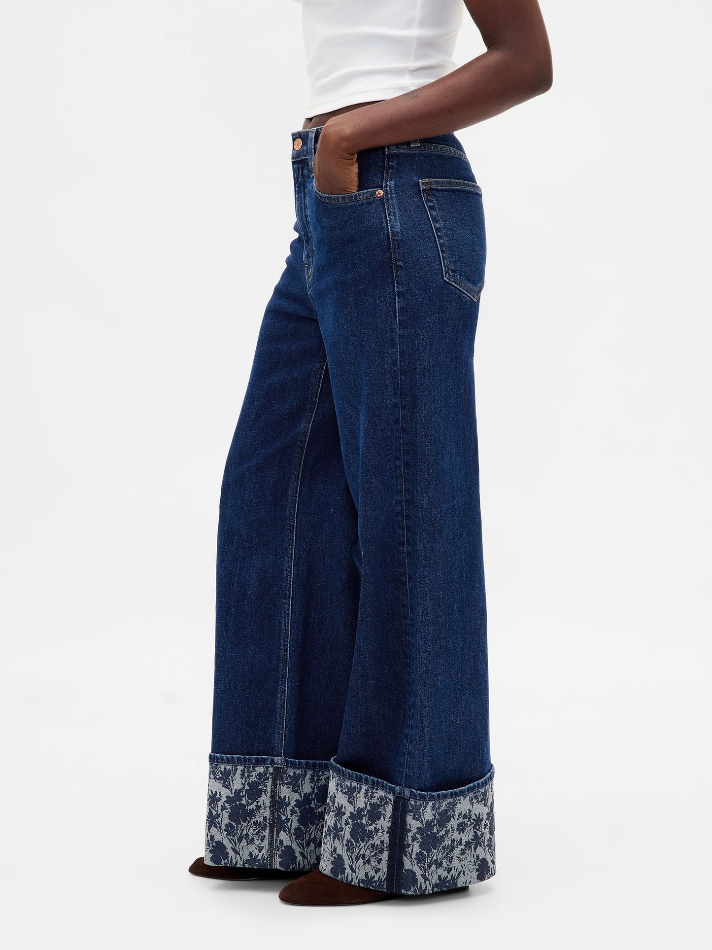 Koyu Mavi High Rise Stride Wide-leg Jean Pantolon