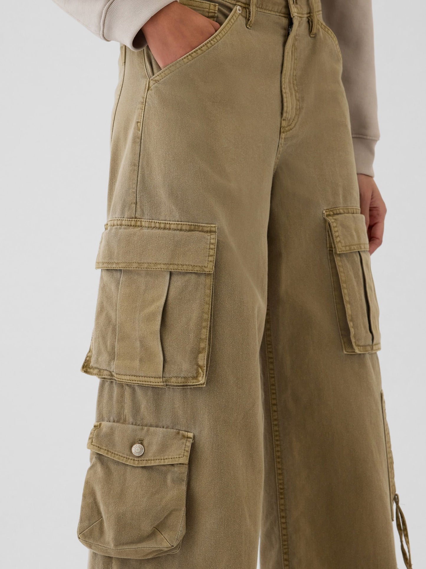Bej Mid Rise Relaxed Kargo Pantolon