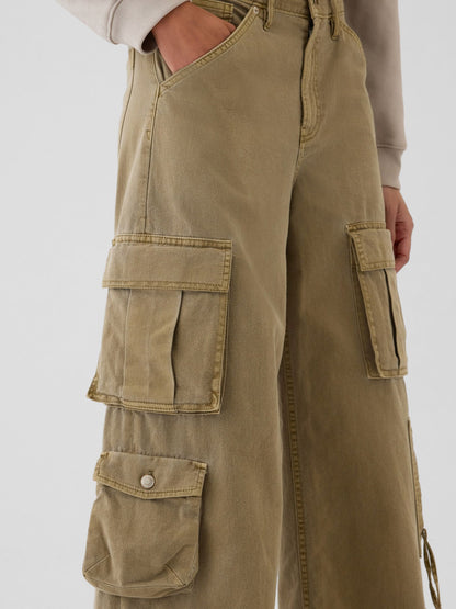 Bej Mid Rise Relaxed Kargo Pantolon