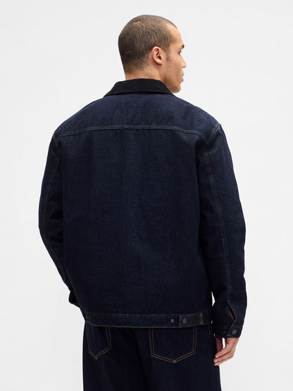 Koyu Mavi Denim Astarlı Fermuarlı Chore Ceket