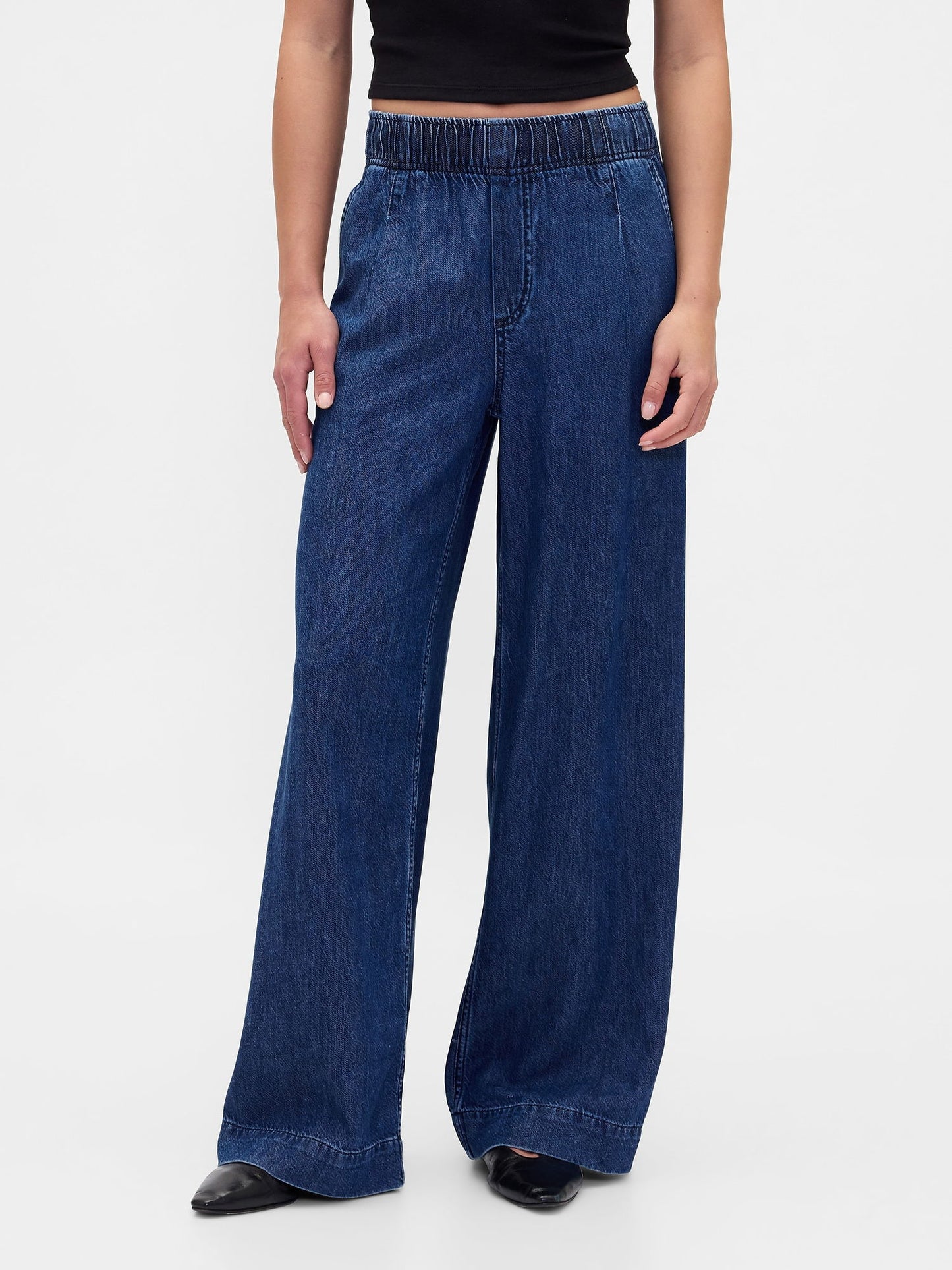 Koyu Mavi Mid Rise Ultrasoft Pileli Baggy Jean Pantolon