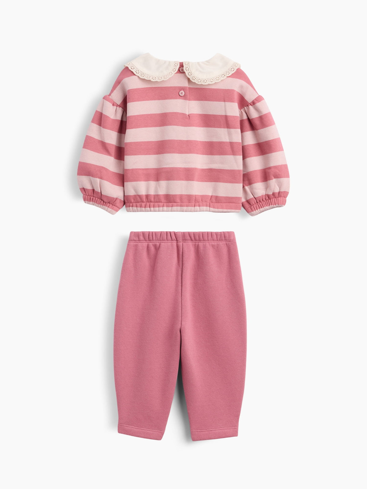 Pembe Baby Vintage Yumuşak Dantel Yaka Sweat Takımı