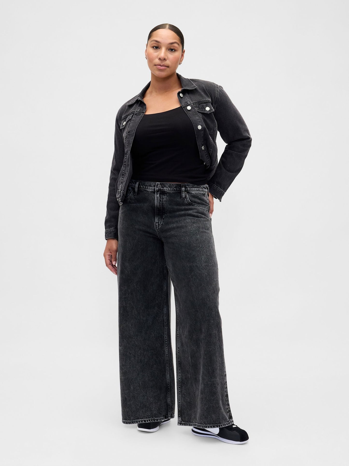 Siyah Mid Rise Ultrasoft Baggy Jean Pantolon