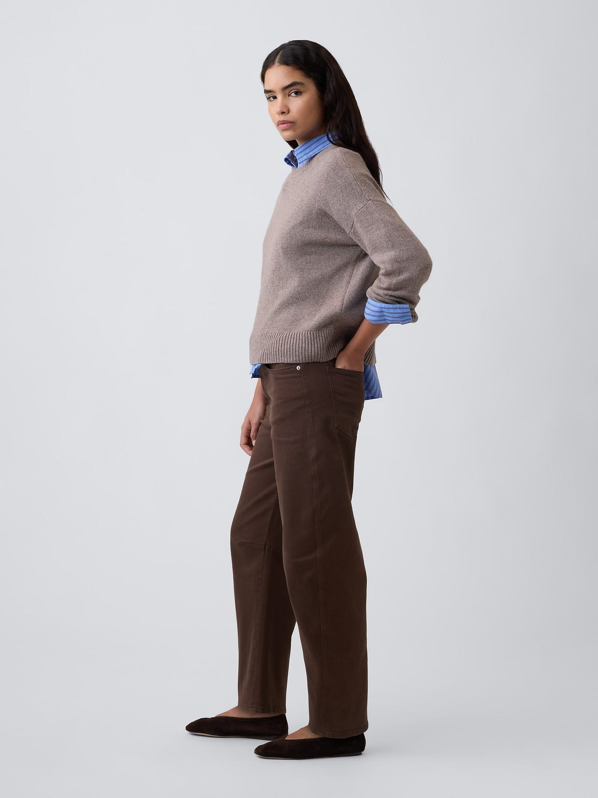 Kahverengi High Rise Barrel Jean Pantolon