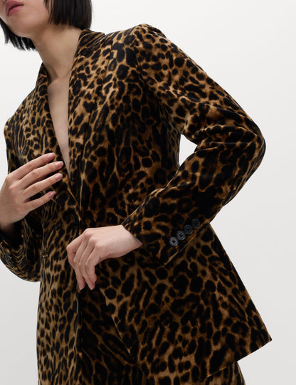 Kadife Leopar Desenli Tek Düğmeli Blazer Ceket