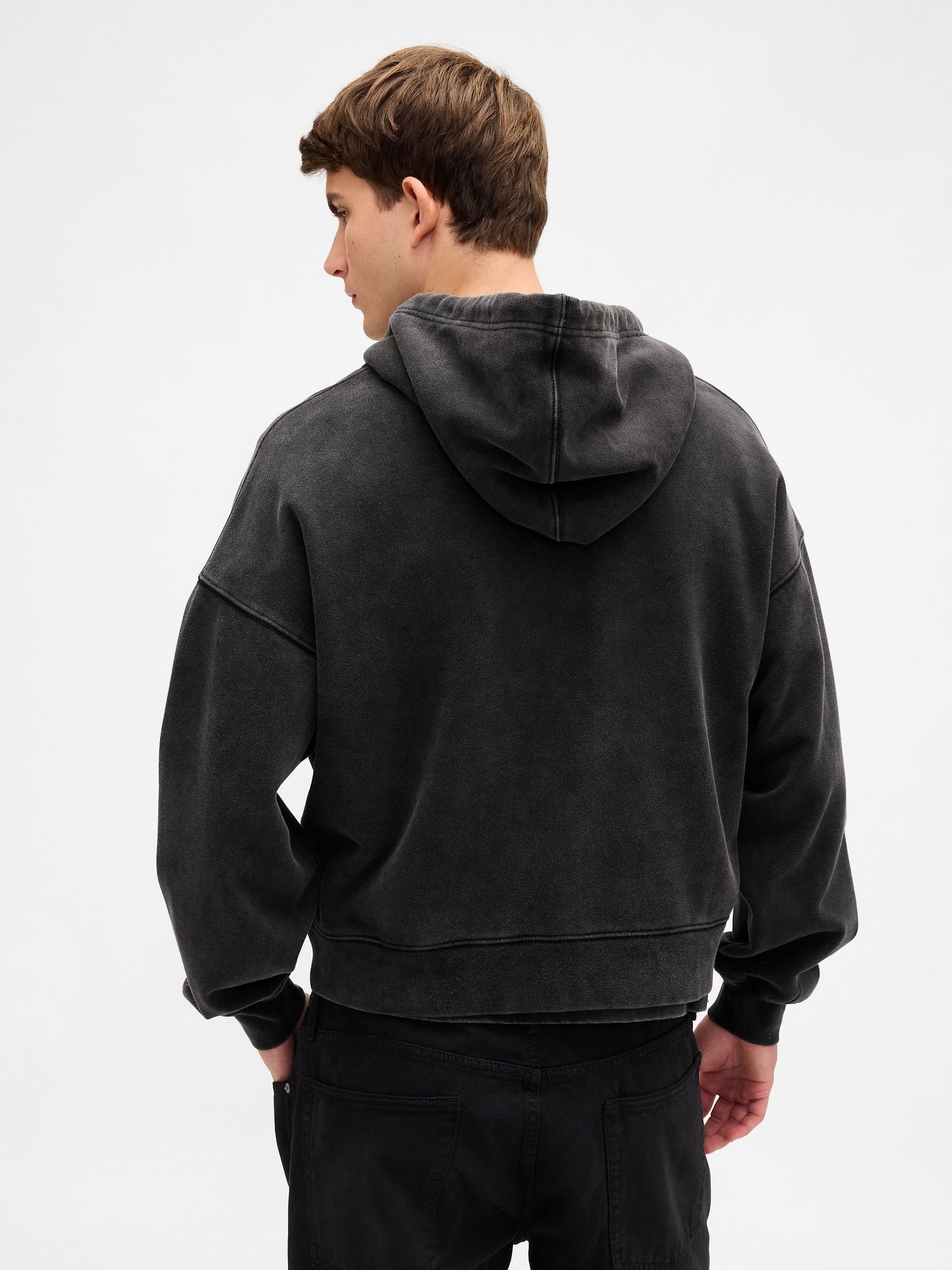 Siyah Heavyweight Oversized Crop Fermuarlı Sweatshirt