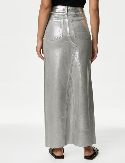 Denim Metalik Maxi Etek