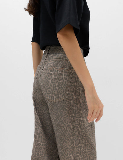 Leopar Desenli Barrel Jean Pantolon
