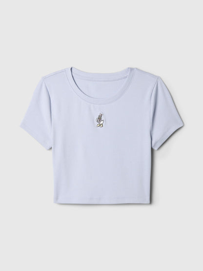 Açık Mavi Gap × Disney Bisiklet Yaka Crop T-shirt