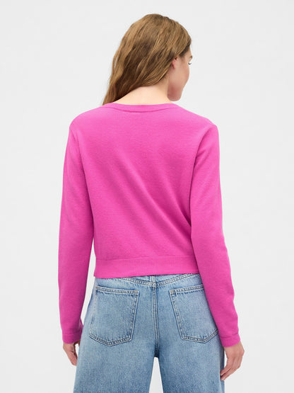 Pembe Cashsoft Bisiklet Yaka Hırka