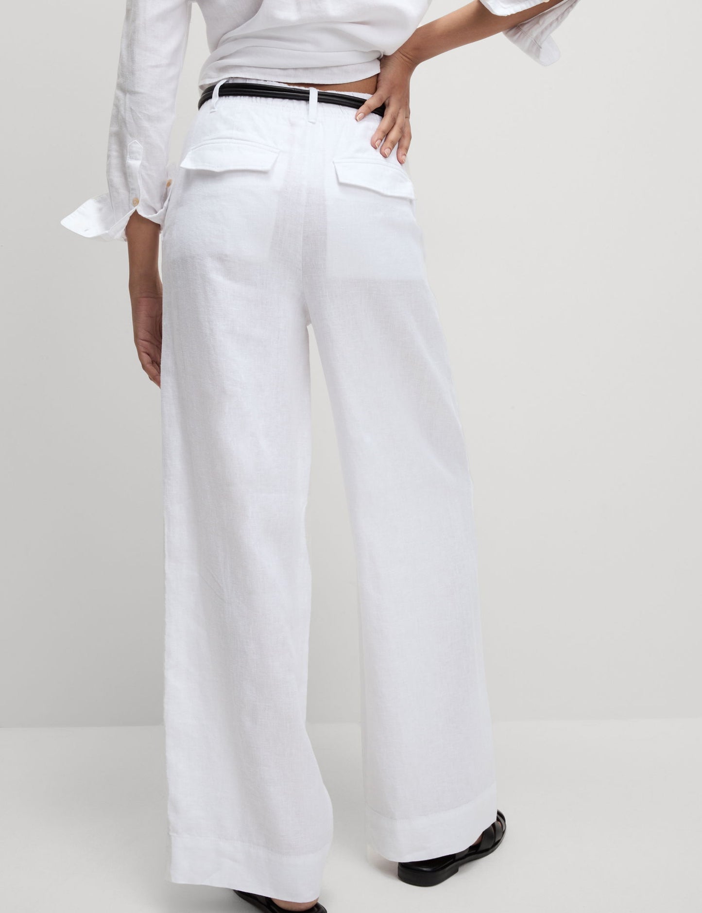 Saf Keten Wide Leg Pantolon