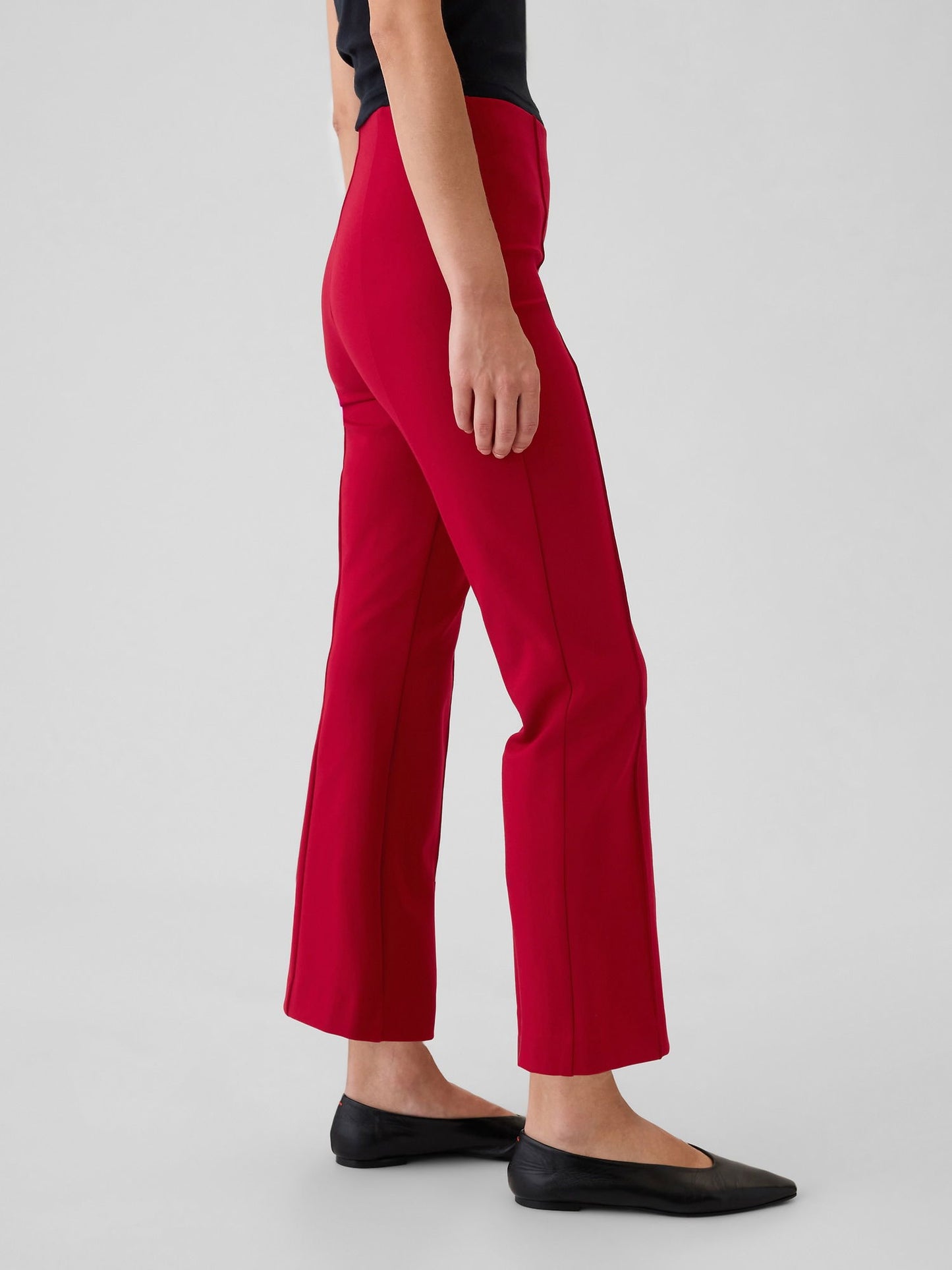 Kırmızı High Rise Double Knit Crop Kick Pantolon