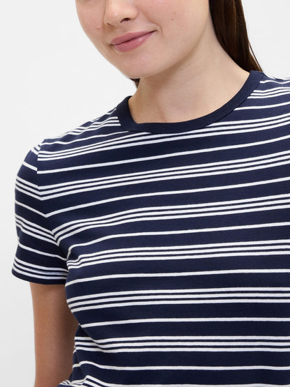 Lacivert Çizgili Crewneck T-shirt