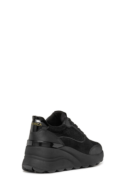 Geox Kadın Siyah Spherica Ec13 Bağcıklı Kalın Taban Deri Sneaker