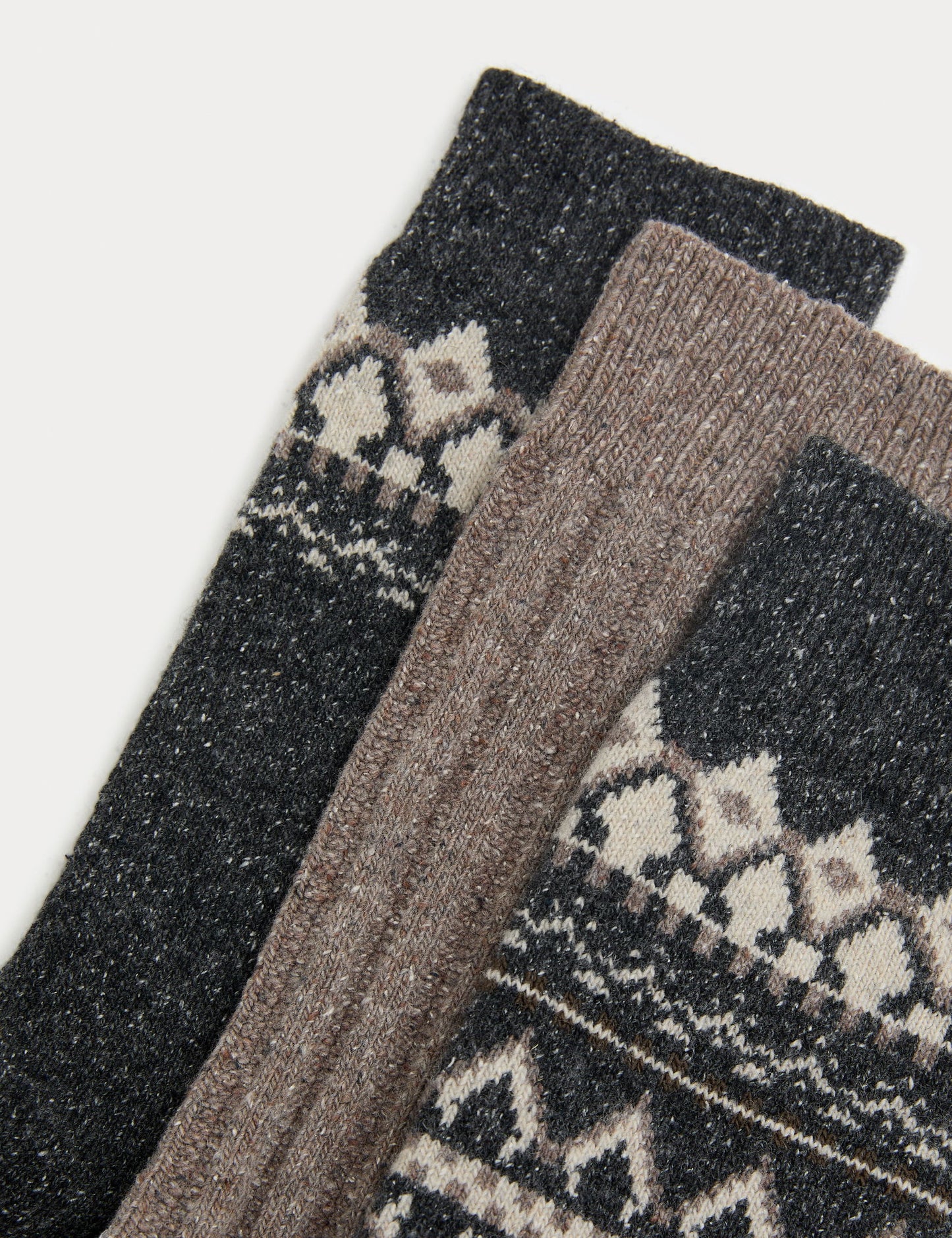3’lü Fair Isle Desenli Yün Karışımlı Çorap Seti