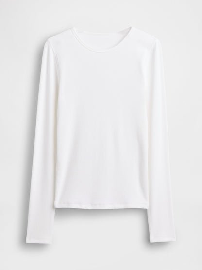 Beyaz Modern Fitilli T-shirt