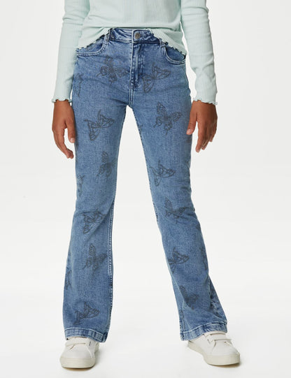 Kelebek Desenli Flared Fit Jean Pantolon (6-16 Yaş)