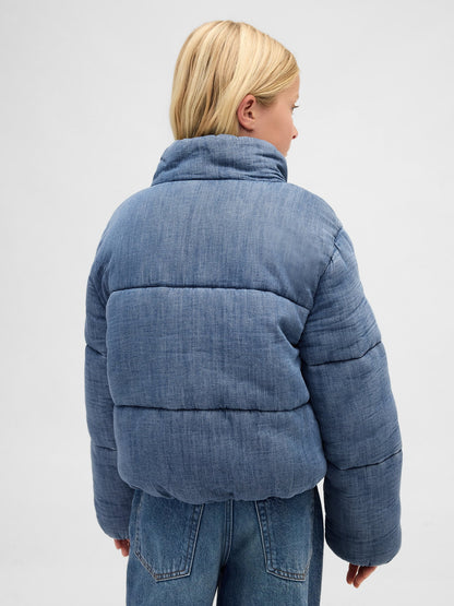 Mavi Cozy-lined Denim Şişme Puffer Mont